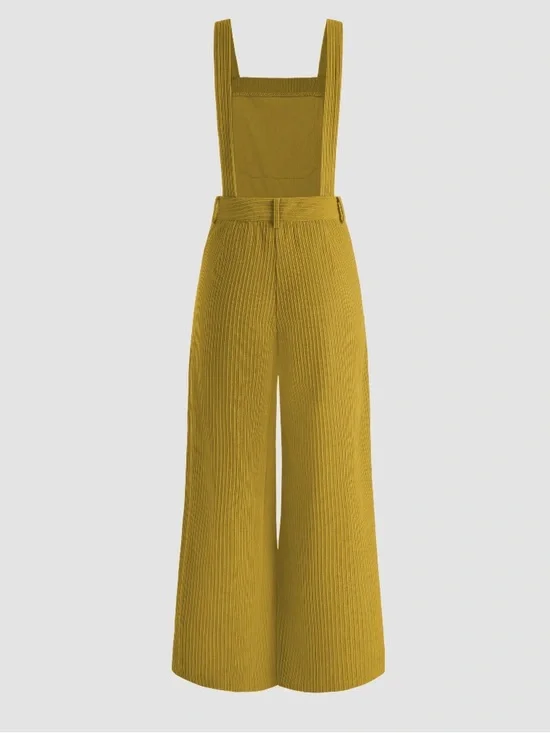 Corduroy Wide Leg Jumpsuit (Yellow) - Picture 4 of 5